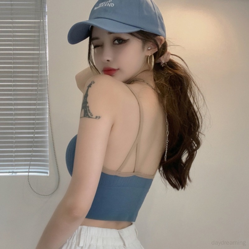 Áo Tank Top Sát Nách Cổ Chữ V Có Mút Đệm Phối Khóa Kéo Màu Sắc Tương Phản Thời Trang Cho