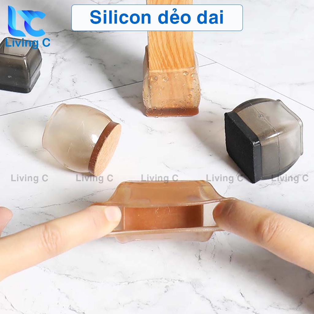 Bộ 4 silicon bọc chân bàn ghế chống va đập trơn trượt Living C, bọc chân bàn ghế silicon loại dày cao cấp _BCB