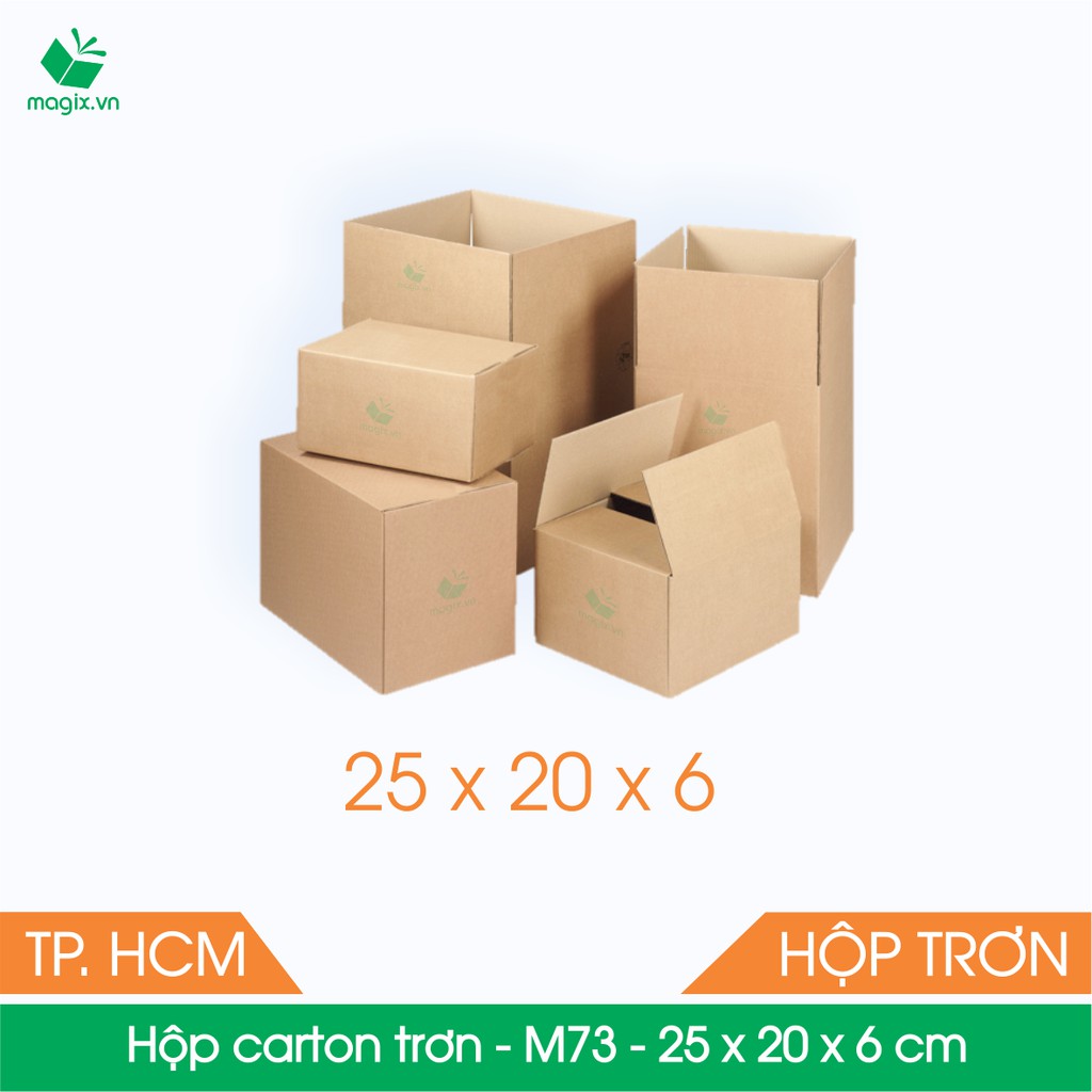 M73 - 25x20x6 cm - 50 Thùng hộp carton trơn đóng hàng + tặng 25 decal HÀNG DỄ VỠ