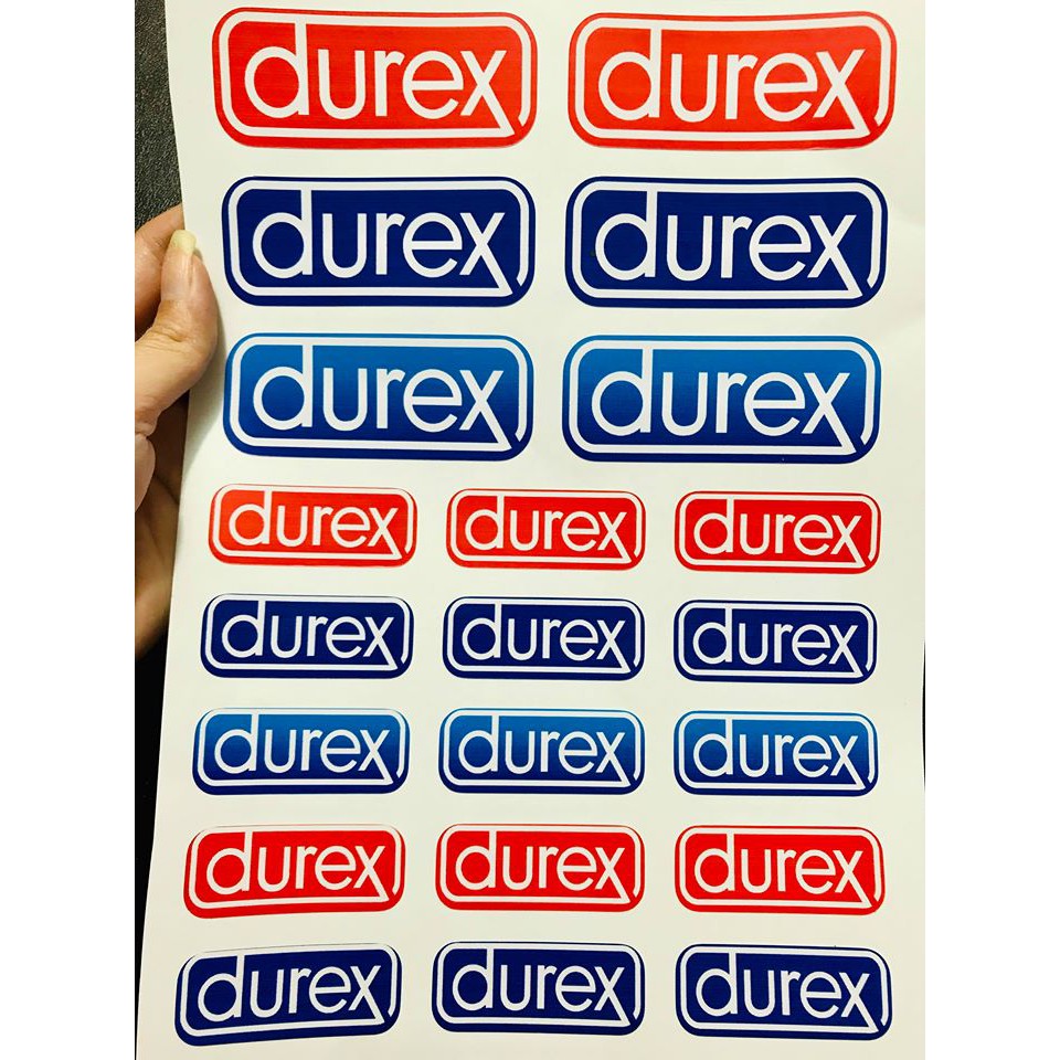 #TEM - 13 - STICKER CHỮ DUREX DÁN NÓN BẢO HIỂM, DÁN XE MÁY, ÔTÔ,... HÌNH DÁN TRANG TRÍ