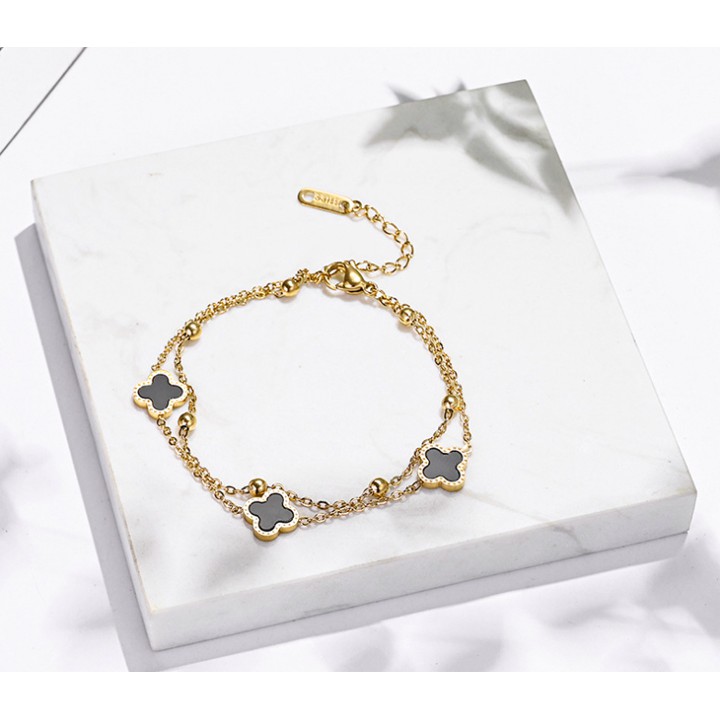 LẮC CHÂN TITAN 2 TẦNG HOA 4 CÁNH  MÀU VÀNG TA625 SIÊU ĐẸP BỀN MÀU