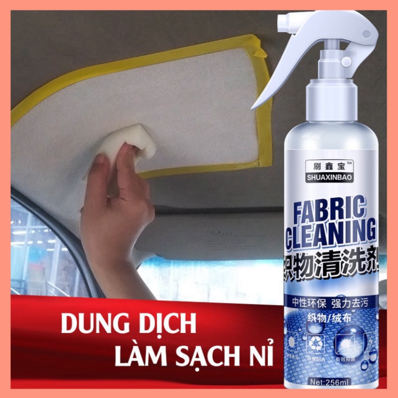 Chai Xịt Vệ Sinh Vải Nỉ Trần Xe Ghế Ngồi Xe Hơi Ô Tô Fabric Cleaning Shuaxinbao (256ml)