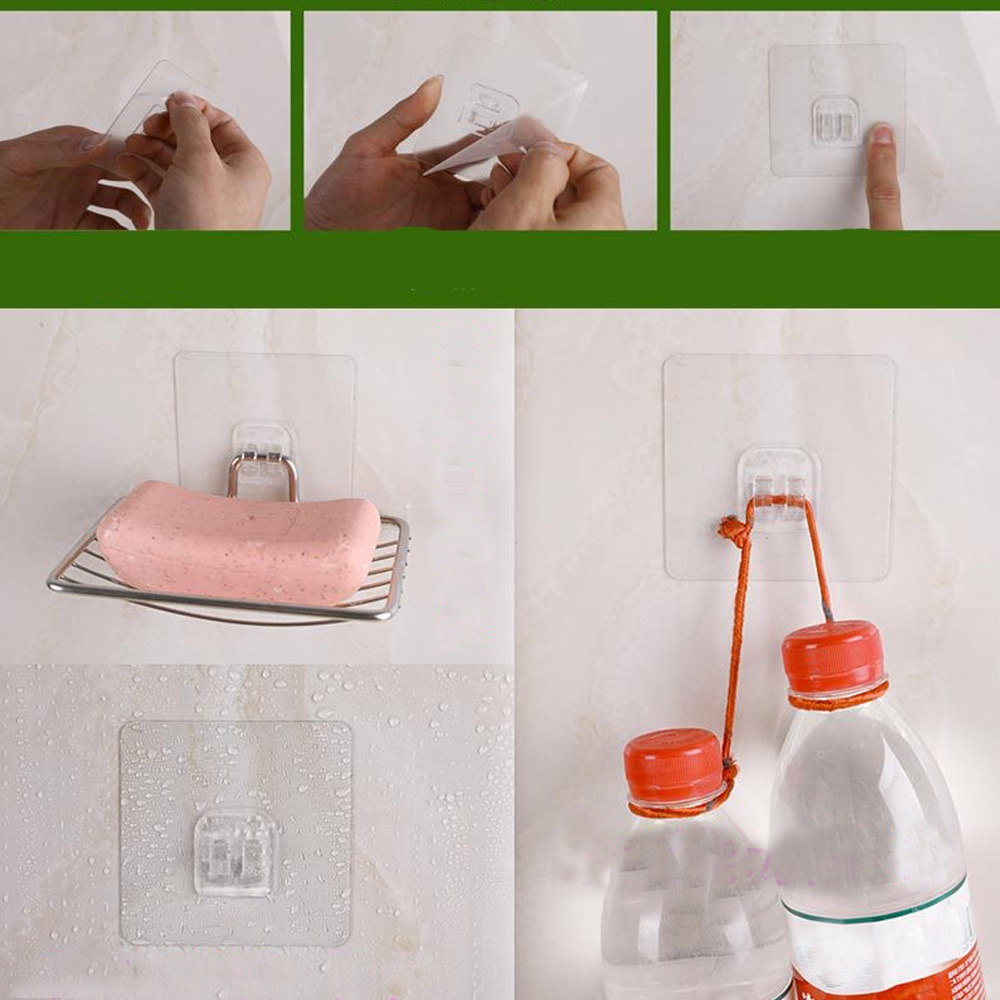 Set 1/4 Móc Treo Đồ Gắn Tường Trong Suốt Chống Thấm Nước Tiện Dụng