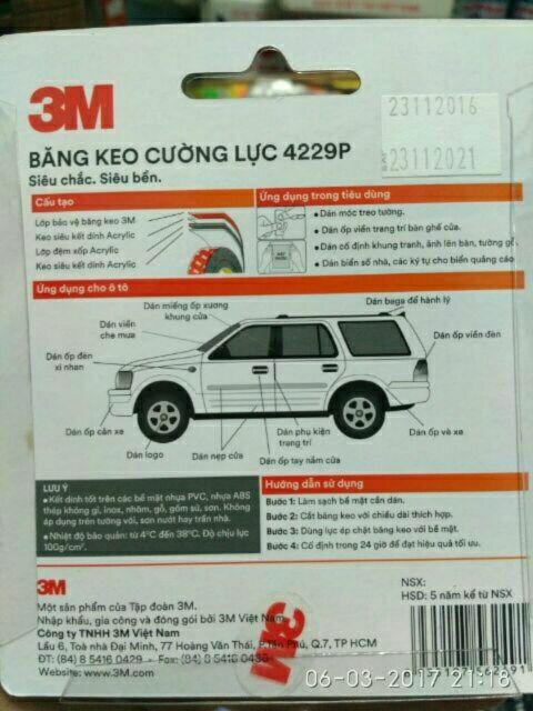 10 mét - 2 Phân 4. Băng Keo 2 mặt cường lực  3M - 4229P bản Lớn ( Dài 10m )