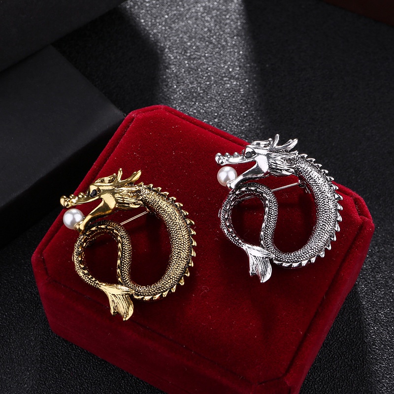 Trâm Cài Áo Hình Rồng Đính Đá Và Ngọc Trai Phong Cách Vintage