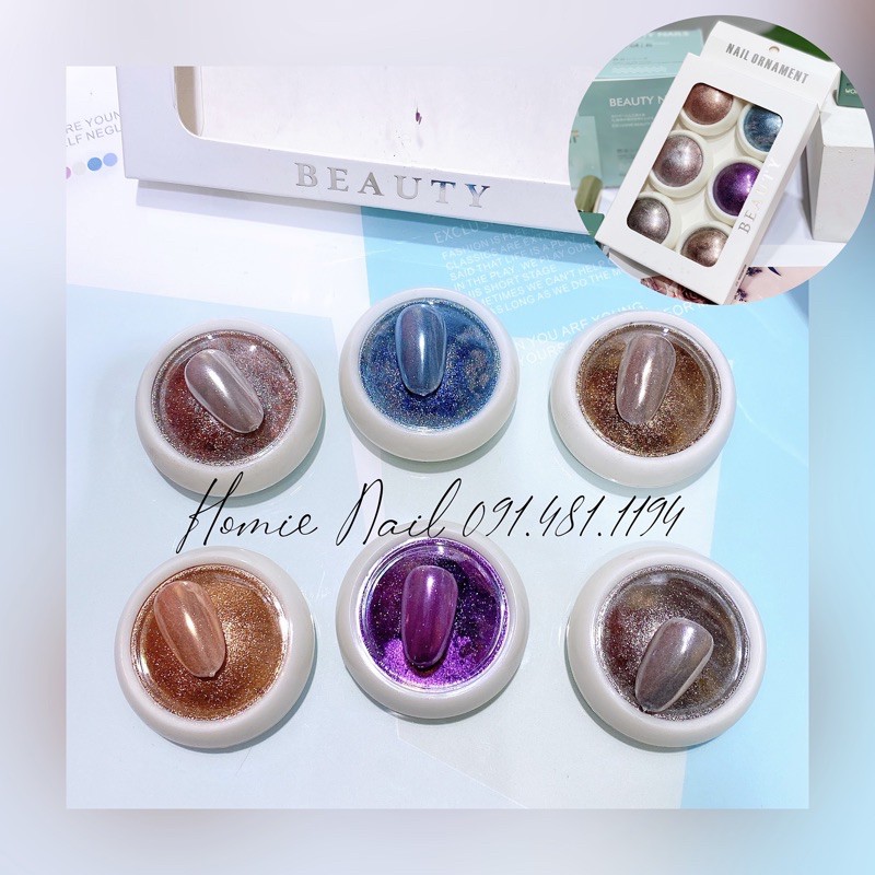 Set bột tráng gương làm nail, set 6 màu