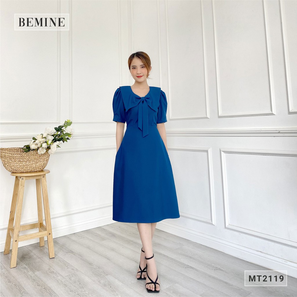 Đầm nữ công sở thiết kế cổ nơ tay xếp li BEMINE MT2119XANH | BigBuy360 - bigbuy360.vn