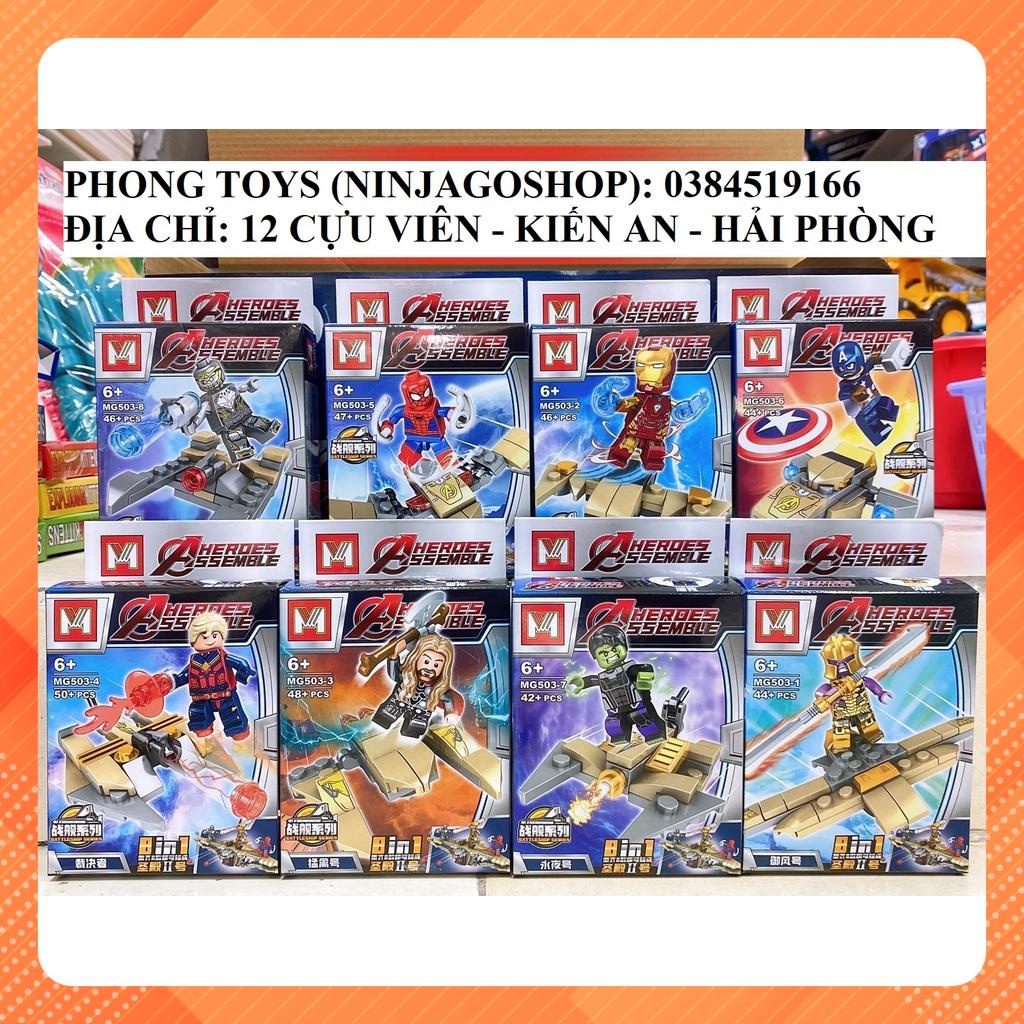 Lắp ráp xếp hình Lego siêu anh hùng MG 503 : Bộ 8 nhân vật Avengers Minifugres biến hình người máy 8 in 1