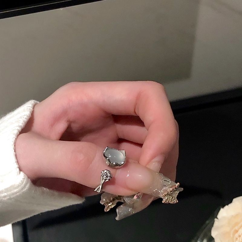 Nhẫn Hở Mạ Bạc Hình Hoa Đính Đá Opal Thời Trang Cho Nữ
