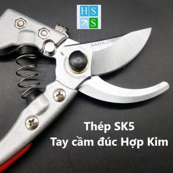 Kéo cắt tỉa cành cây Nhật Bản (SADA-210 - Hàng cao cấp) Chất liệu thép SK5 không gỉ, sắc bén, tay cầm Hợp Kim đúc