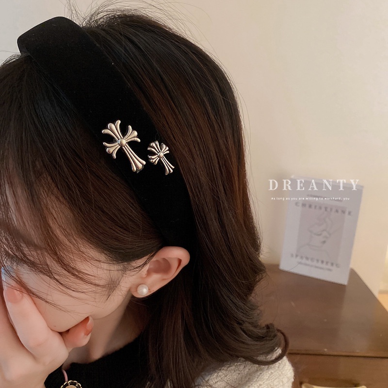 Băng Đô Cài Tóc Vải Nhung Hình Đầu Lâu Phong Cách Retro Hàn Quốc