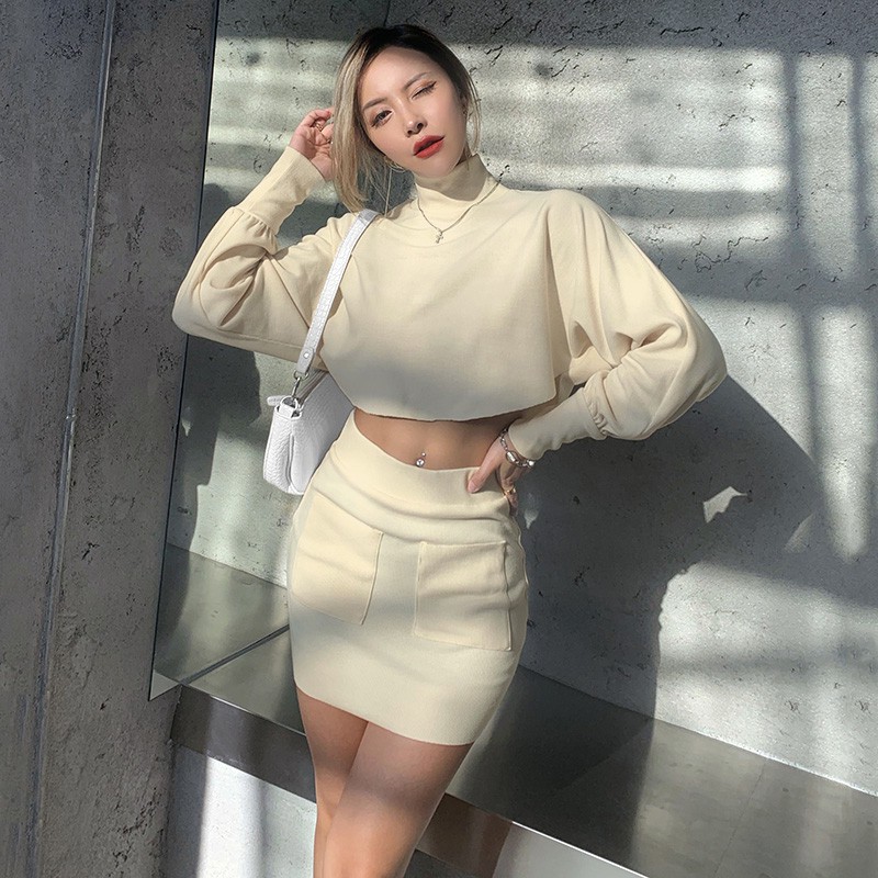 Set áo croptop cổ lọ &amp; chân váy HS102 Hỉn Hỉn Store