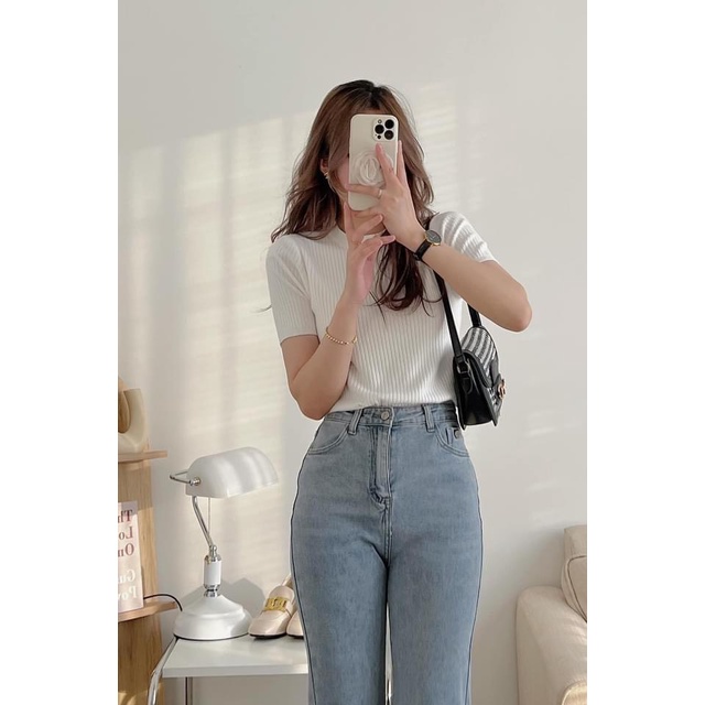 [ẢNH THẬT] Áo Len Tăm Dáng Ôm Body Cổ Cao 3 Phân Cao Cấp Phong Cách Vintage Hàn Quốc Tiêu Thư