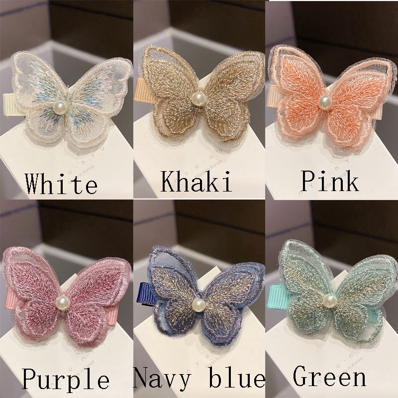 Kẹp tóc hình bươm bướm thêu ren xinh xắn cho nữ