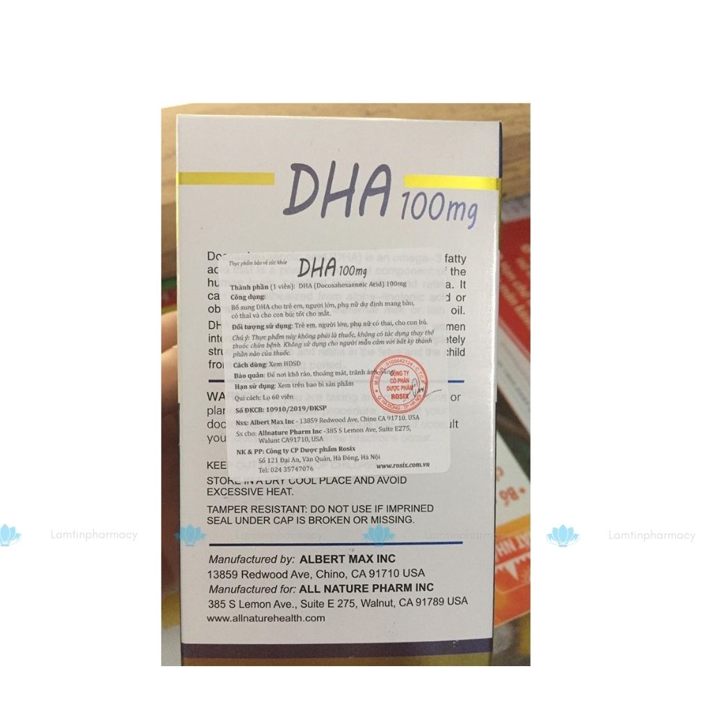 DHA 100mg Bổ sung DHA cho trẻ em người lớn phụ nữ có thai và cho con bú Hàng Chính Hãng (hộp 60v)
