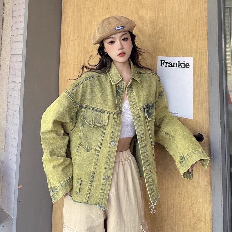 TKLIHN Áo khoác JEANS unisex xanh lá HOT FASHIONITA 2022