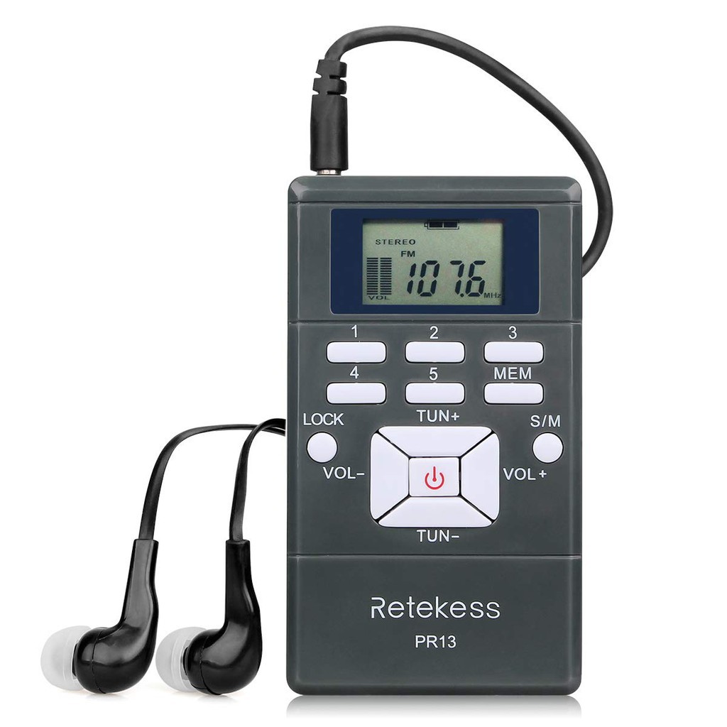 Radio Retekess Pr13 Fm Mini Xách Tay Với Đồng Hồ Kỹ Thuật Số 24 Giờ