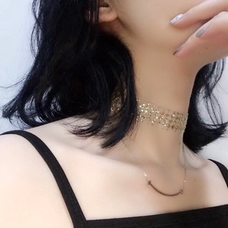 Vòng cổ chocker đính ren đá