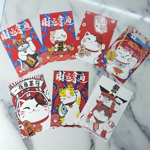 Hộp 36 Post Card Chủ Đề Mèo May Mắn Maneki Neko (9.3 x 14.3cm)