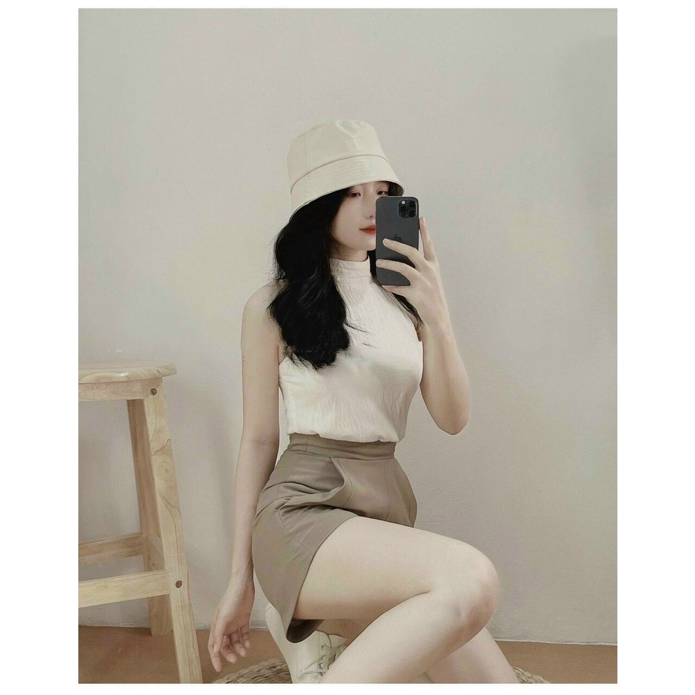 Set bộ áo đũi nhăn cổ yếm mix quần ngắn thời trang siêu xinh, cá tính