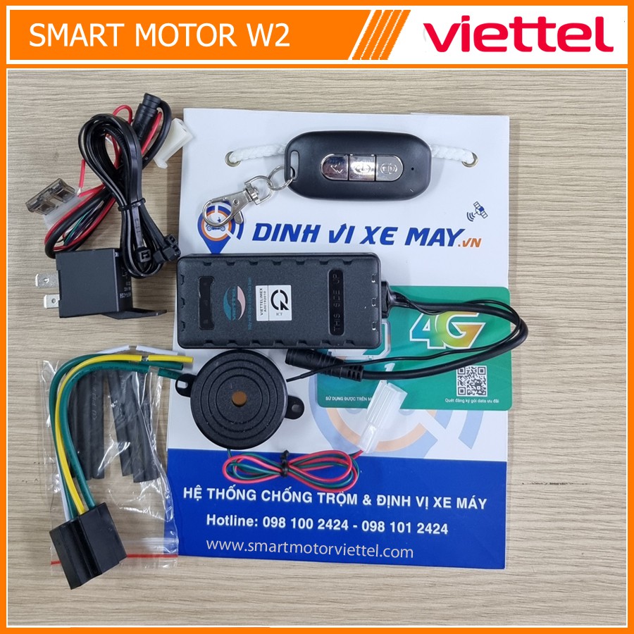 Smart Motor W2 Viettel 【CÓ REMOTE】Phiên Bản Mới Chip 4G (Định Vị + Chống Trộm Xe Máy Số 1 VN)