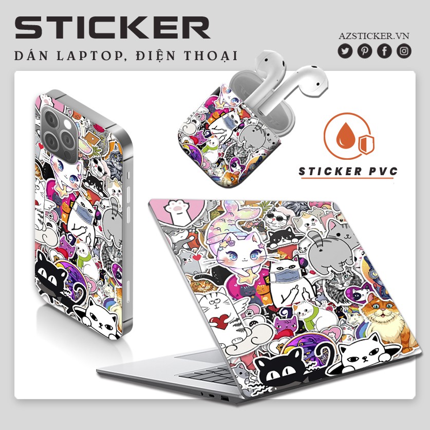 Sticker Chủ Đề Mèo Dễ Thương Chống Nước | STK69 | Hình Dán Sticker Dán Mũ Bảo Hiểm Điện Thoại Laptop Bình Nước