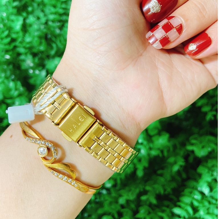 Đồng hồ nữ Halei dây vàng mặt vuông chạy lịch ngày chính hãng chống nước