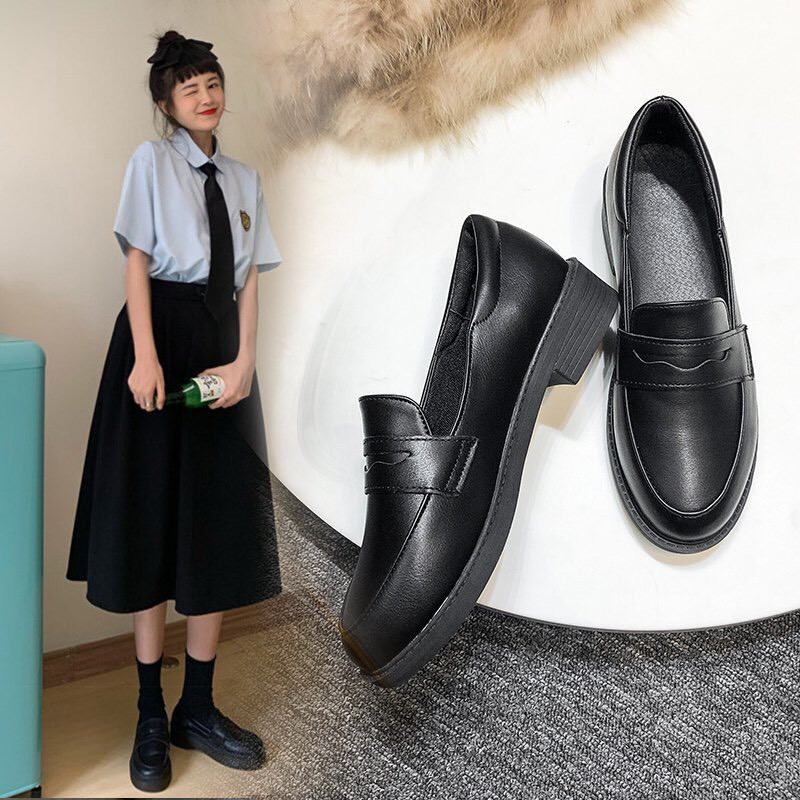 Giày lười mũi tròn gót 3cm phong cách Hàn Quốc cực hót