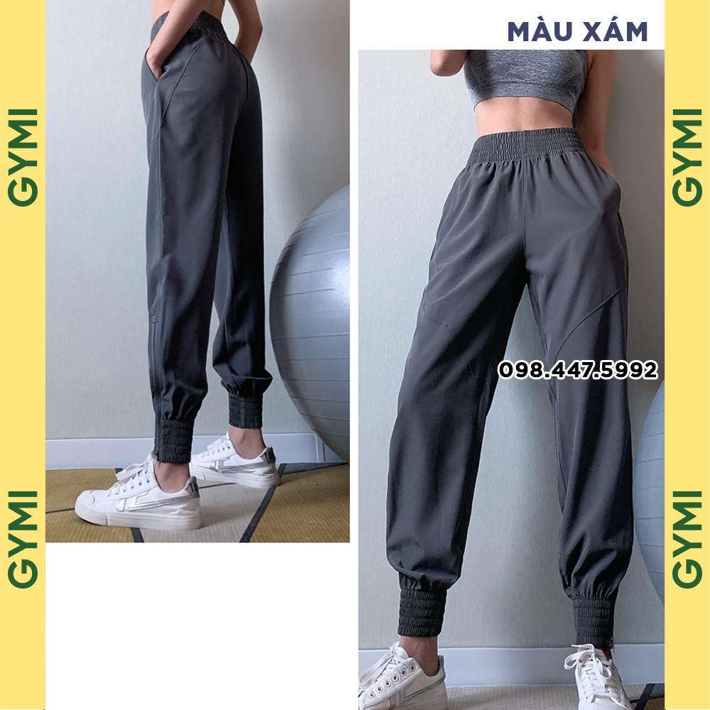 Quần jogger tập gym nữ GYMI QJ05 dáng rộng thể thao có khoá kéo ống chất gió giấy thoáng mát tập yoga rumba chạy bộ