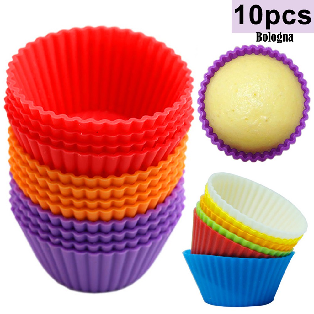 Set 10 Khuôn Silicone Tròn Làm Bánh Muffin Tái Sử Dụng Tiện Lợi