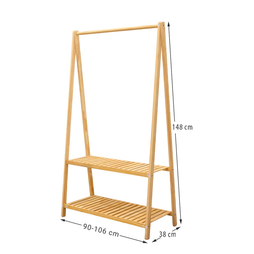 Giá treo quần áo chữ A 2 tầng gỗ thông Noithatlux, kệ treo quần áo chữ A size lớn 106 x 38 x 148 cm