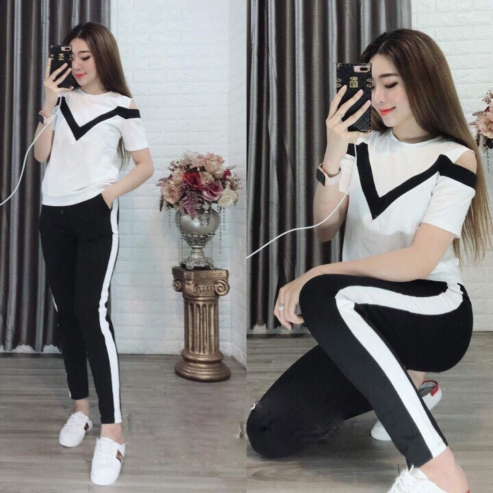Đồ bộ nữ vải cotton in V ngực mềm mại thoáng mát không xù không chùn | BigBuy360 - bigbuy360.vn