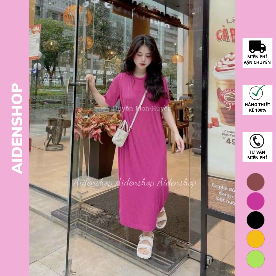 Váy bầu thời trang suông xếp ly Aidenshop đầm bầu mùa hè thiết kế midi