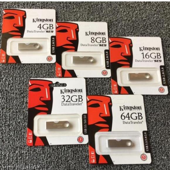 USB 64Gb/32Gb/16Gb/8Gb/4Gb/2Gb Kingston 2.0 SE9 Nhỏ Gọn, Vỏ Kim Loại, Chống Nước