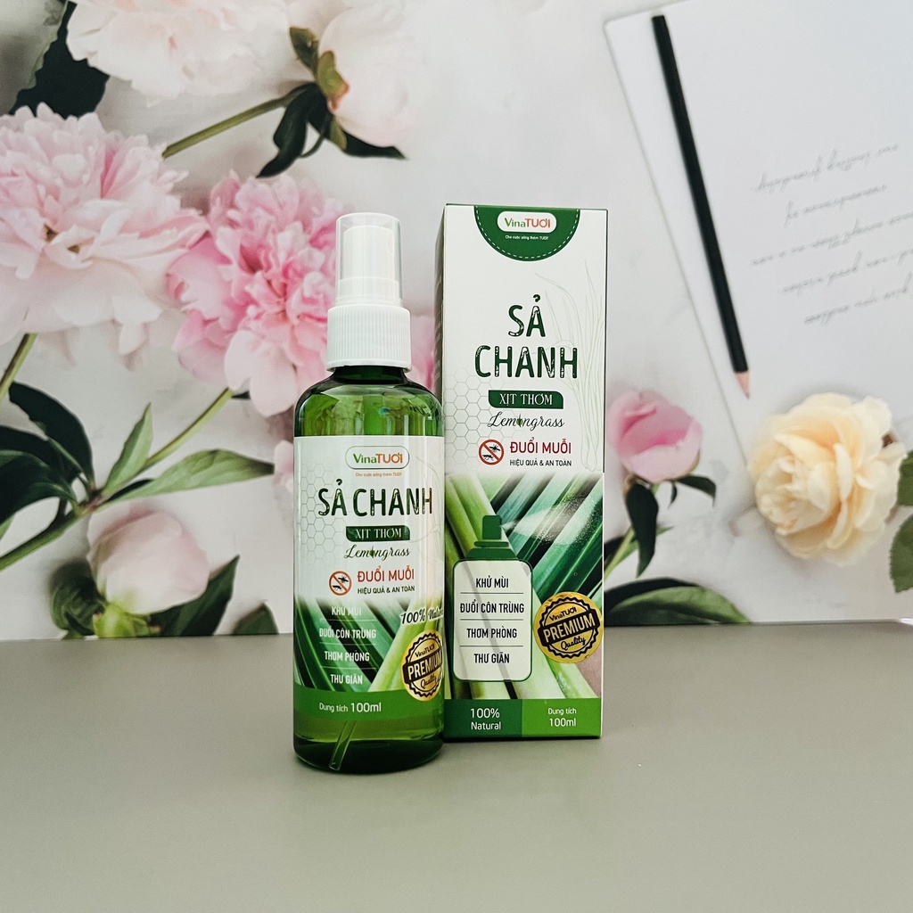 Chai Tinh Dầu Sả Chanh Xịt Thơm Phòng 100ml VINA TƯƠI Sả Chanh Xịt Đuổi Muỗi Cho Bé