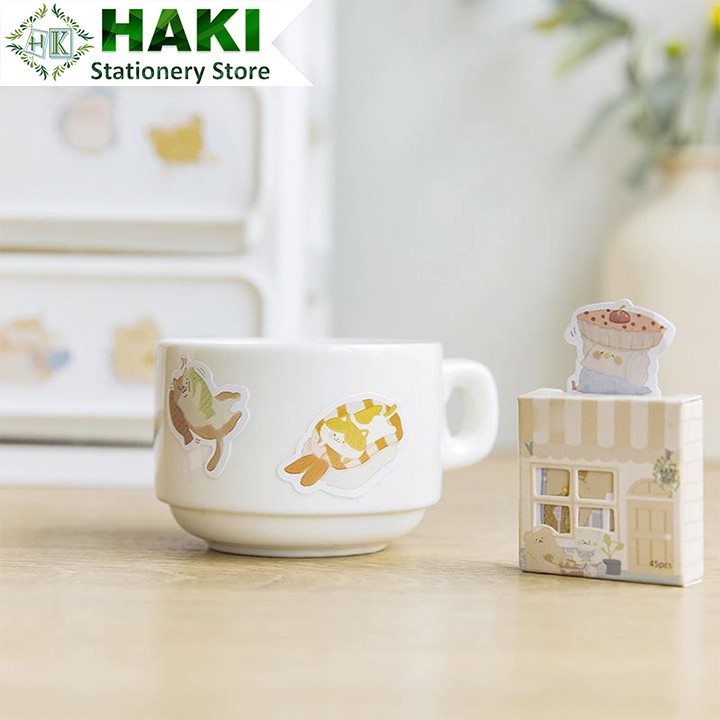 Sticker cute hàn quốc đáng yêu HAKI, hình dán sticker cute 45 miếng dán trang trí sổ dễ thương ST37