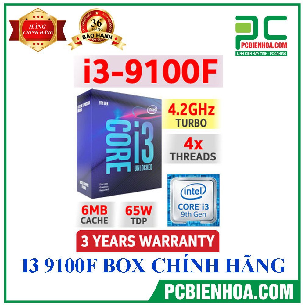 Bộ vi xử lý Intel Core I3 9100F 4 Cores 4 Threads 3.6-4.2GHz No GPU chính