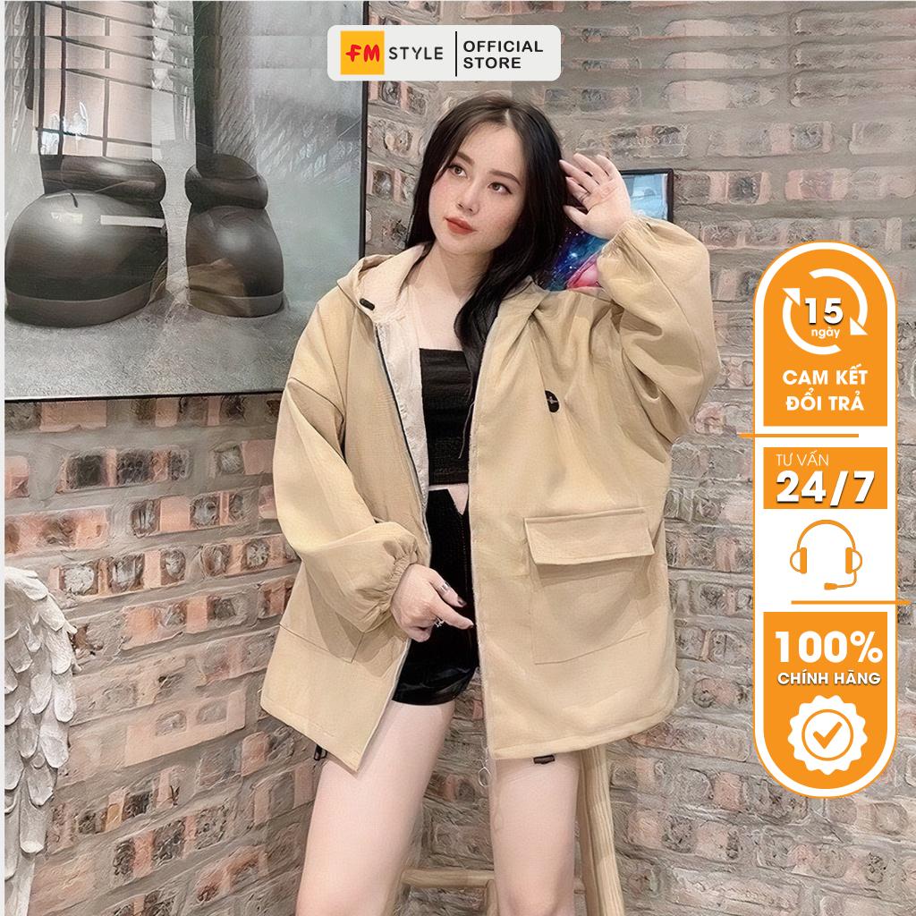 Áo khoác nhung nữ FM Style form rộng oversize túi hộp có mũ thời trang thu đông 211026105