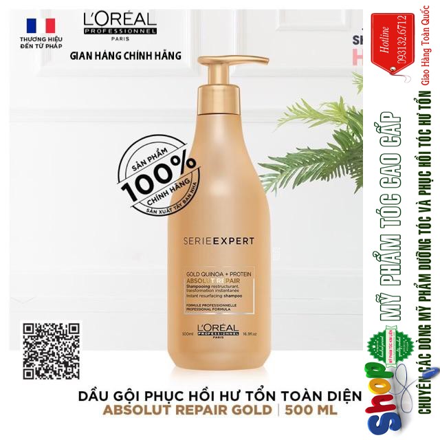 [L'oreal-chính hãng] Dầu gội phục hồi tóc L'oreal Serie Expert Absolut Repair Gold Quinoa+Protein shampoo 500ml