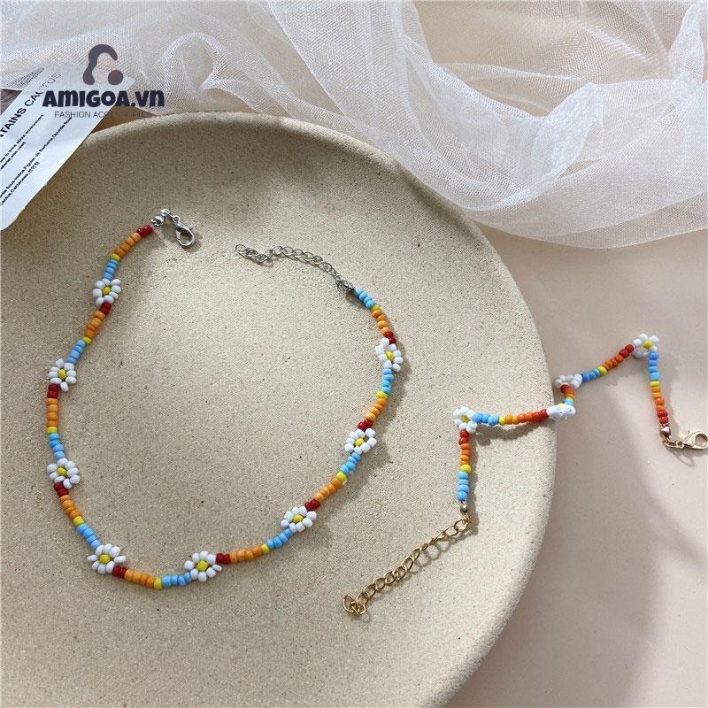 ✨✨Vòng cổ Hạt Hình Học Họa Tiết Hoa Nhiều Màu Sắc Sáng Tạo Cho Gia Đình