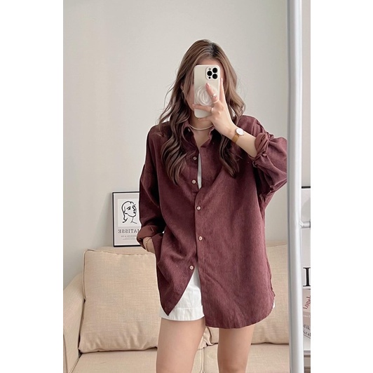 Áo sơ mi nữ nhung tăm form rộng tay dài khoác ngoài bigsize LAVILO SM09