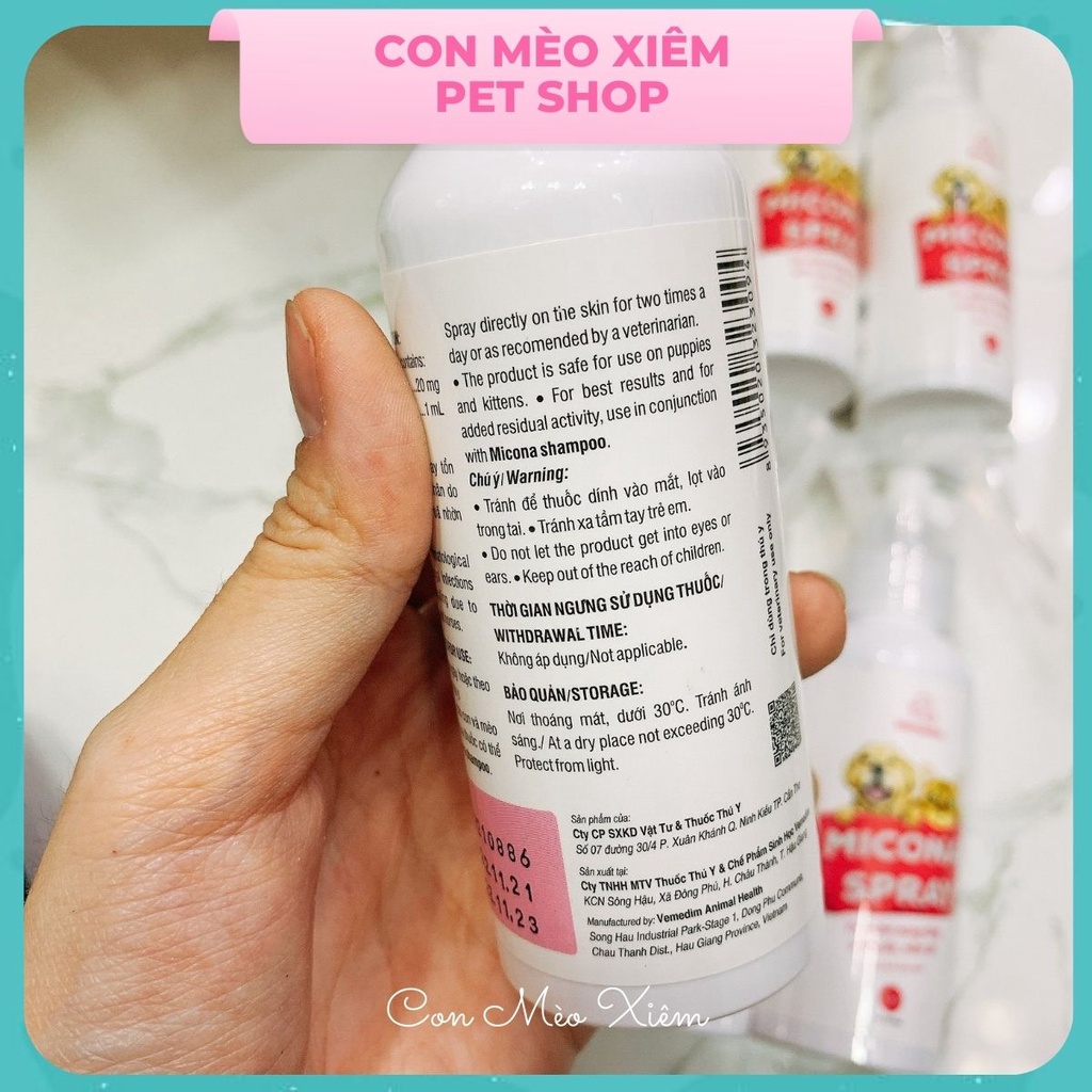 Xịt chó mèo viêm da nấm Vemedim Micona 100ml, chăm sóc lông thú cưng Con Mèo Xiêm