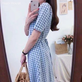 ĐẦM CARO XANH PHỐI CỔ TRẮNG