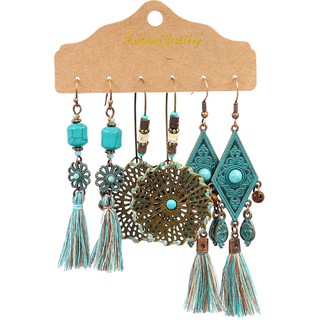 Set 3 đôi bông tai boho họa tiết cổ