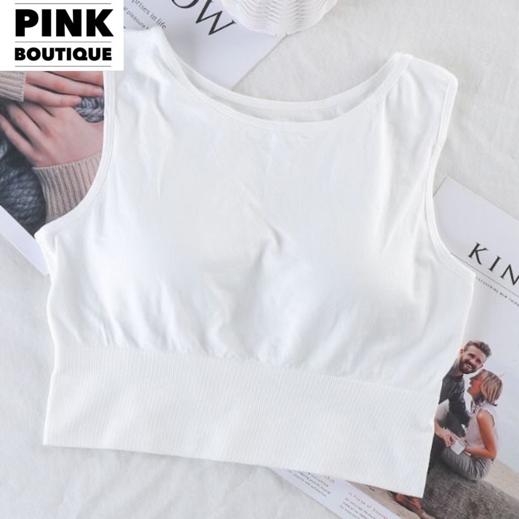 Áo Bra Thể Thao Tập Gym Croptop Ba Lỗ Cổ Tròn Có Đệm Mỏng Co Giãn Cao Cấp PINKBOUTIQUE