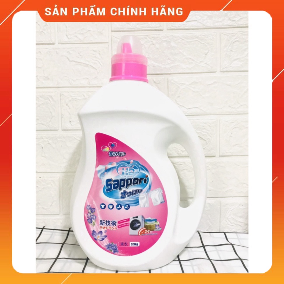 Nước Giặt Xả Quần Áo Sappori Nhật Bản - Hương Nước Hoa, An Toàn Cho Da Chai 3,3kg