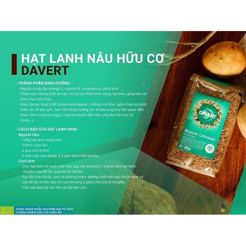 Hạt lanh nâu hữu cơ Davert và Muhle (250g-500g)