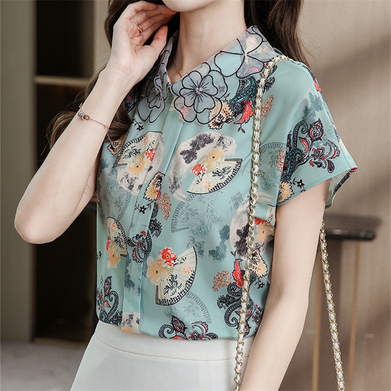 Áo Sơ Mi Voan Ngắn Tay In Họa Tiết Thời Trang Retro Trung Hoa Dành Cho Nữ