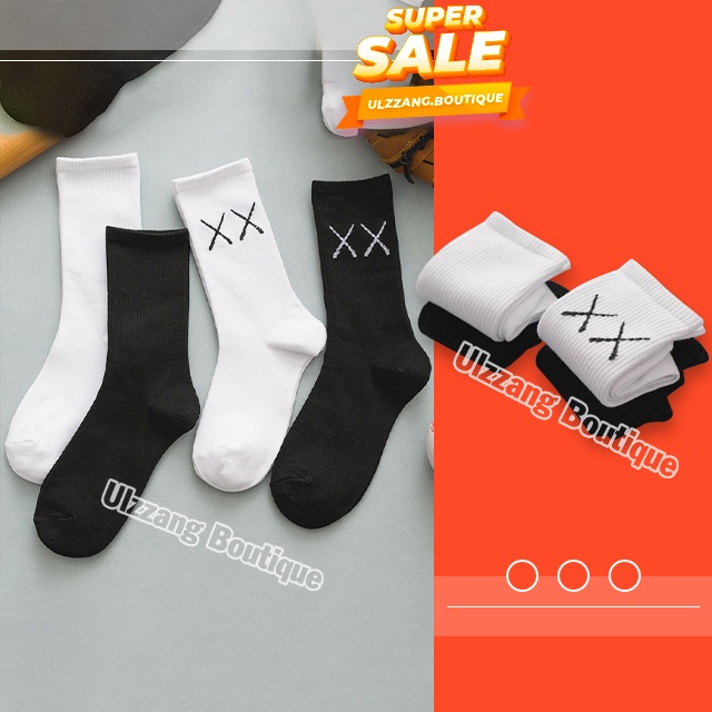 Tất vớ cổ cao nam nữ màu trơn basic in chữ XX vải cotton co giãn thời trang