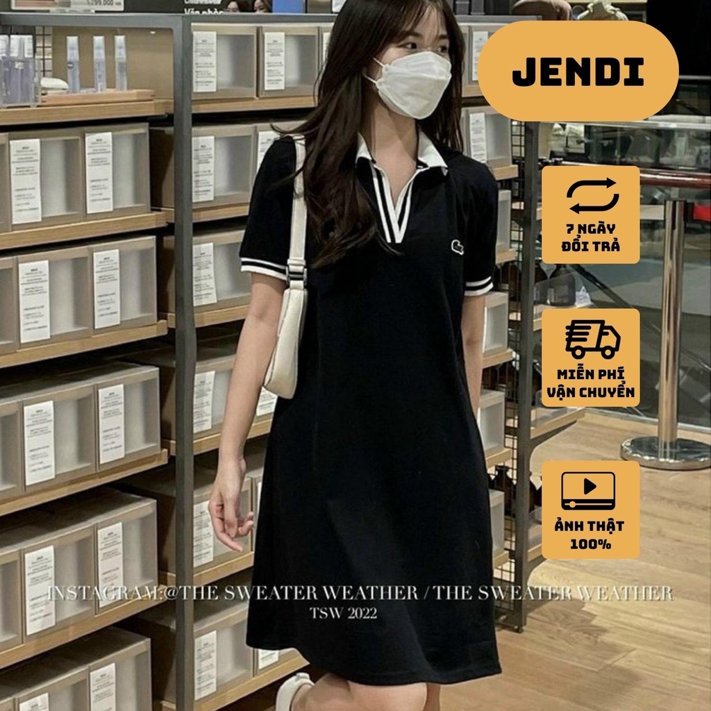Váy polo thêu cá sấu, đầm chữ A dáng ngắn phong cách ulzzang Hàn Quốc Jendi shop